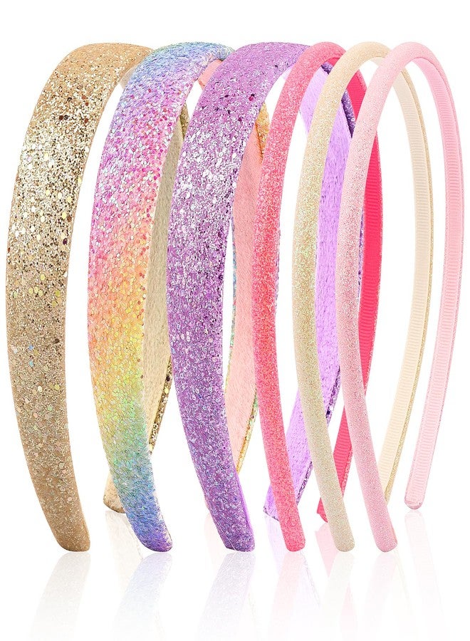 CUBACO Glitter Headbands for Women Girls, Rainbow Bling Pink Headband Cute Hair Accessories for Girls Puffy Sparkle Hair Bands with Teeth - Image 1